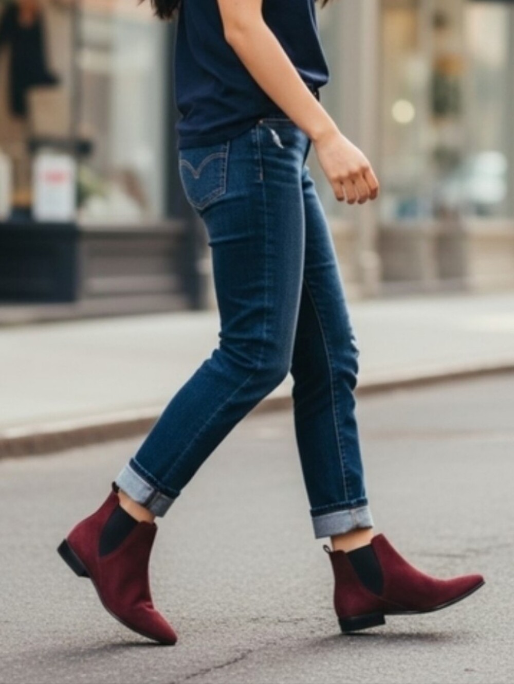 NEW Burgundy Vegan Suede Low Heel Ankle Booties Boots Womens Shoes, 6.5